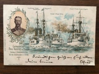 China Old Postcard German Prince Heinrich Warships To Germany 1898