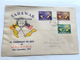 Malaysia 1963 Inauguration Of Federal Private Fdc From Sarawak