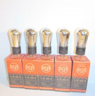 5 Identical Rca Globe Ux - 201 - A Amplifier Tubes In Boxes.  Tv - 7 Test Nos.