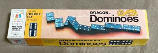 Vintage 1970 Wooden Dragon Double Six Dominoes Milton Bradley Complete Set