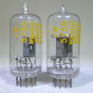 Matched Pair Western Electric Jw 5755 Clear Top Tubes Usa 1952 Very Strong