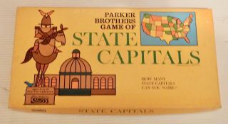 Game Of State Capitals Board Game Vintage 1966 Parker Brothers Complete Usa Map