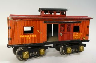 Pre War Antique Ives Railway Lines Model Toy Train Red Caboose 67 - O Gauge