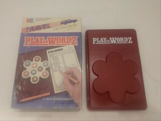 1986 Play On Wordz Words Vintage Milton Bradley Travel Game W/ Case & Score Pad