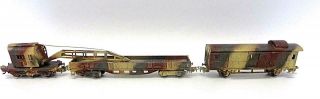3 Ho Marklin Wwii Armored Train Custom Paint Freight Cars Crane,  Flat & Box Car