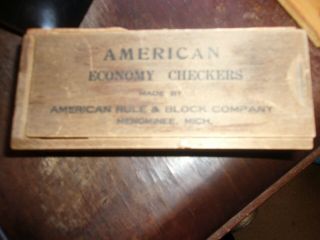 Vintage American Checkers Red And Black Wooden Box Rule And Block Co