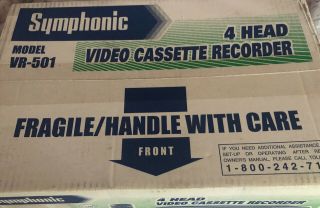 - Symphonic 4 Head Video Cassette Recorder Vcr Model Vr - 501
