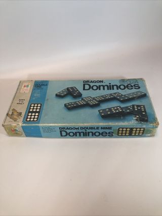 1970 Milton Bradley Dragon Double Nine Dominoes Wooden 55 Piece 4132