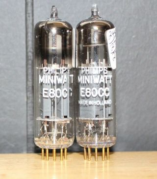 Philips Miniwatt Sq E80cc Holland 6085 Perfect Match Pair Gold Pin Test Nos