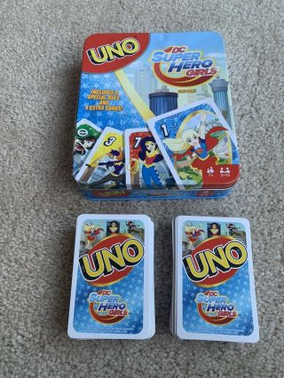 Dc Hero Girls Uno Card Game In Collectible Tin Box Complete Wonder Women