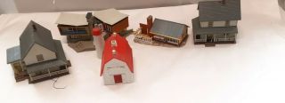 5 - Vintage Ho Scale? Railroad Train Set Houses Plastic Model Village Barn Farm