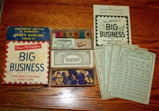 Vintage Big Business 1937 Edition National Money Game All Parts No Board