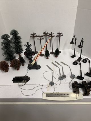 Vintage Lionel O Scale Train Accessories Rr Crossing,  Lights,  Trees,  Trestles