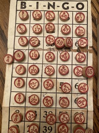 Vintage Wood Wooden Bingo Calling Numbers Markers And Covers Crafts 3