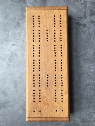 Handcrafted Wood Cribbage Board And Dominoes Card Storage Box Opens 10 " X 4 "
