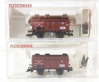 2x Fleischmann 5843 K Ho Gauge - Royal Prussian Kpev 6 Hatch Closed Goods Wagons