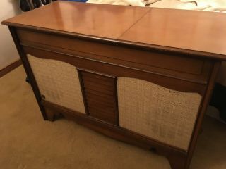 Vintage Mid Century Ge Stereo Console Cabinet Record Player And Tuner.  Wood.