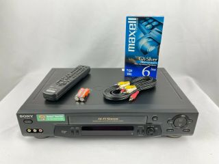 Sony Slv - N71 Hi - Fi Stereo Vcr Vhs Player Recorder W/ Remote Blank Tape & Cables
