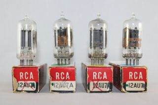 4 Perfectly Matched Boxed Quad Rca 12au7a Clear Top " D " Getter Test 100 Nos
