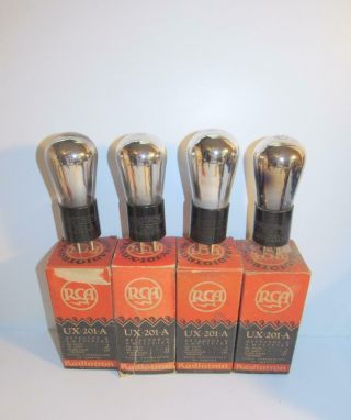 Set Of 4 1925 Rca Globe Ux - 201 - A 01a Amplifier Tubes In Boxes.  Tv - 7 Test Nos.