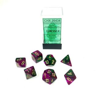 Chessex Polyhedral 7 - Die Set Gemini Green - Purple With Gold - Dice - Chx26434