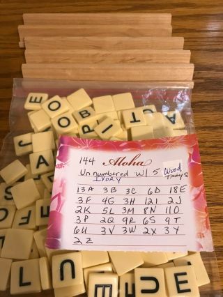 144 Plastic Ivory Scrabble Tiles No Numbers 5 Wood Trays For Crafts