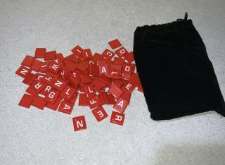 99 Plastic Red Scrabble Tiles Letters Numbers For Crafts Alphabets Play W/ Bag