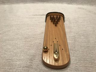 Miniature Wooden Tabletop Bowling Game With Brass Pins,  Ball,  And Ball Ramp