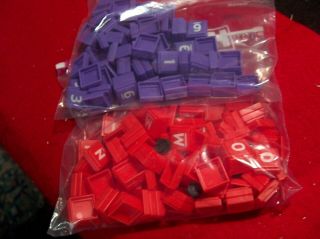 Upwords Plastic Red Letter Tiles Purple Numbers 2006 Game Replacement Craft