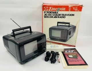 Vintage 1992 Emerson Tco561 5” Portable Color Tv & Radio - With Package