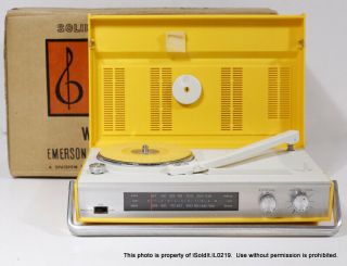 Nib Emerson Solid State Am/fm Radio Phonograph Yellow Turntable 32p18