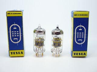 2 X Nos Tesla E88cc - 6922 - Cca Strong Matched Gold Pin Frame Grid Tubes