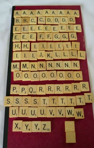 100 Scrabble Wood Game Tiles Complete Set Dated 1976 Alphabet Letter Crafts Euc