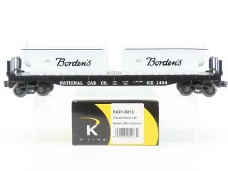 O Gauge 3 - Rail K - Line K691 - 8013 Nx Flat Car W/ Borden 