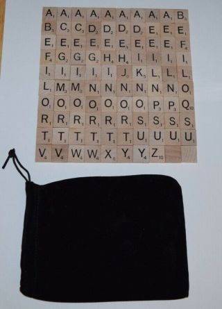 Scrabble Set Of 100 Wooden Tiles Complete With Pouch Swt17
