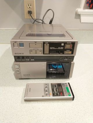 Sony Sl - 2001 Portable Videocassette Recorder Betamax W/ Tt - 2000 Tuner Timer Unit