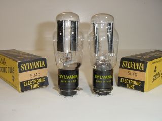 2 Vintage Nos Sylvania 5u4g Vt - 244 5u4 Black Ribbed Plate Matched Amp Tube Pair