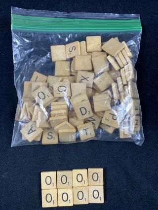 1953 Complete Set Of 100 Wooden Scrabble Tiles Parts Crafts Scrapbook Hobby