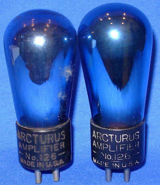 Good Pair Arcturus Blue Globe 126 (type 26) Triode Vacuum Tubes