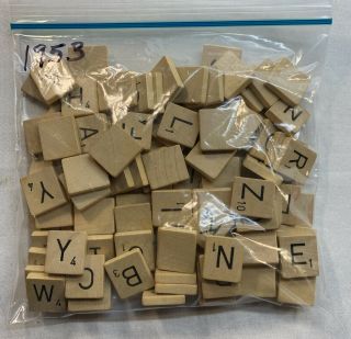 1953 Complete Set Of 100 Wooden Scrabble Tiles Parts Crafts Scrapbook Hobby 2