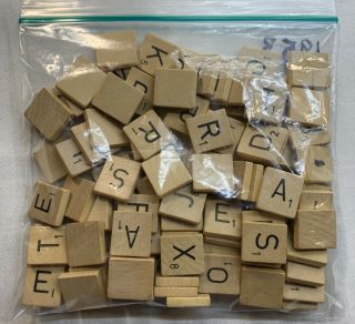 1953 Complete Set Of 100 Wooden Scrabble Tiles Parts Crafts Scrapbook Hobby 3