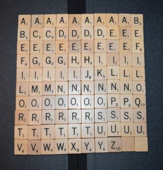 Scrabble Complete Set Of 100 Wooden Tiles Vintage/older Swt22
