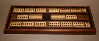 Vintage Inlaid Cribbage Board - Hand Crafted - 11 X 4 1/4 X 3/4 " -