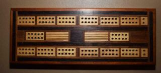 Vintage Inlaid CRIBBAGE BOARD - Hand Crafted - 11 x 4 1/4 x 3/4 