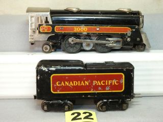 Marx O Gauge Pre - War 3000 2 - 4 - 2 Steam Locomotive & Canadian Pacific Tender Runs