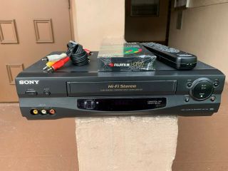 Guaranteed Sony Slv - N55 Vhs Vcr With Factory Remote,  Cables,  Vhs Tape
