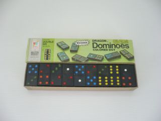 1970 Milton Bradley Wooden Dragon Dominoes Colored Dot 4131