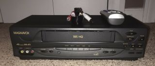 Philips Magnavox Vcr Vhs Player Recorder 4 Head Hi - Fi Vr601bmx23 Remote & Cables