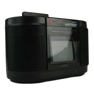 Sony Watchman Mega Black & White Portable Tv Stereo Cassette Fd - 555 Vintage