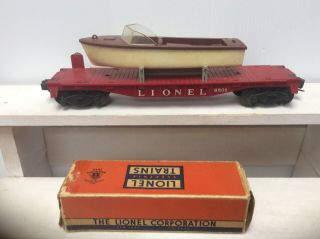8 - 88e Lionel 6801 Flat Car With Brown Boat/ 6801 - 60 Box